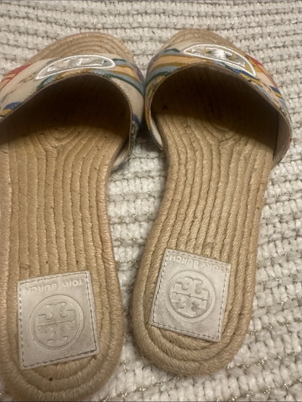 Tory Burch Multistripe Canvas Espadrille Slide Sandals
